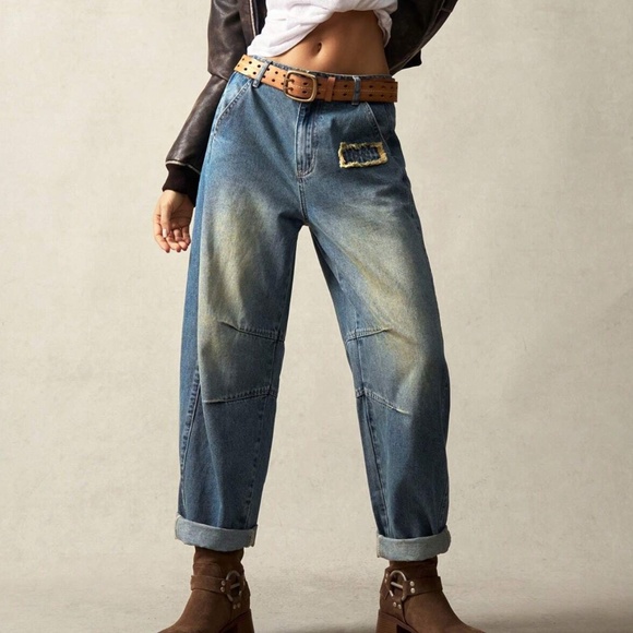 Medium Wash Patch Cuff Denim Jeans - Picture 3 of 7